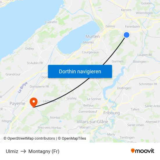 Ulmiz to Montagny (Fr) map