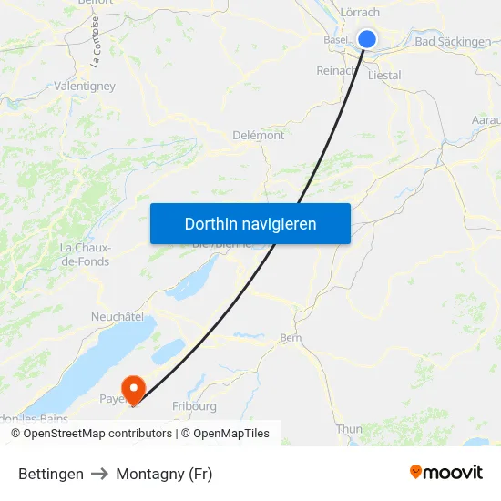 Bettingen to Montagny (Fr) map