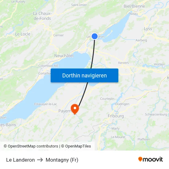 Le Landeron to Montagny (Fr) map