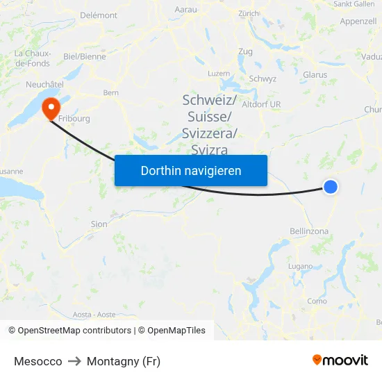 Mesocco to Montagny (Fr) map