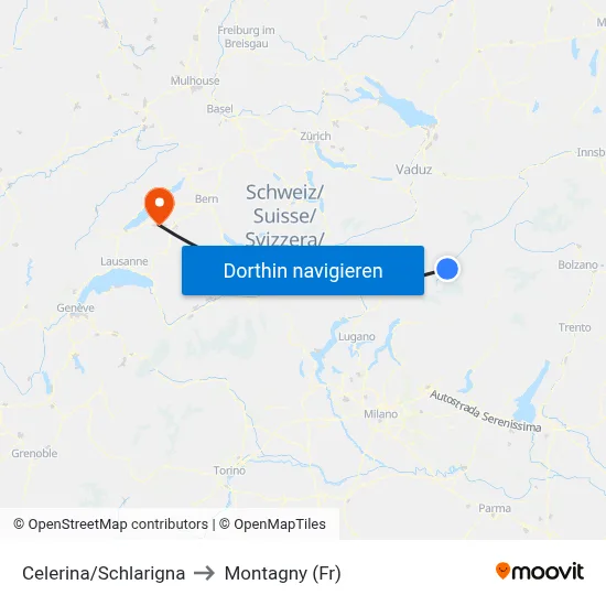 Celerina/Schlarigna to Montagny (Fr) map