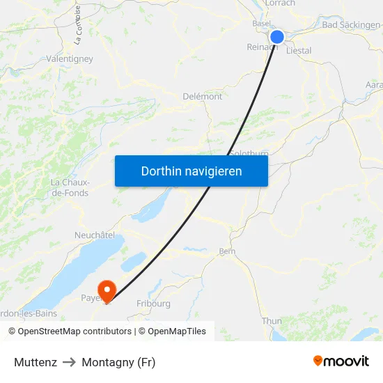 Muttenz to Montagny (Fr) map