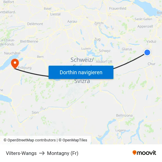 Vilters-Wangs to Montagny (Fr) map