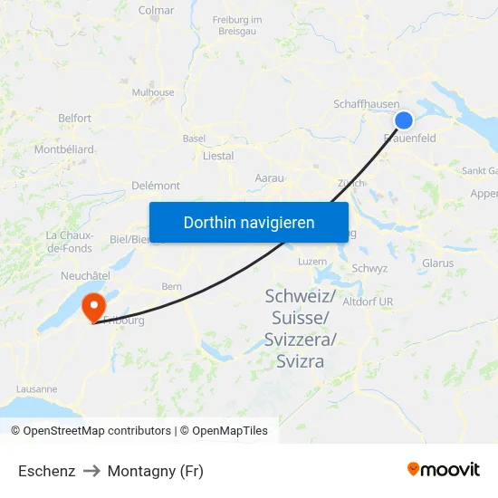 Eschenz to Montagny (Fr) map