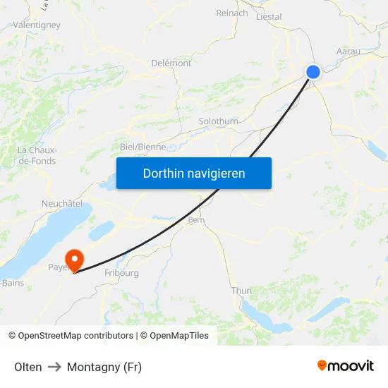 Olten to Montagny (Fr) map