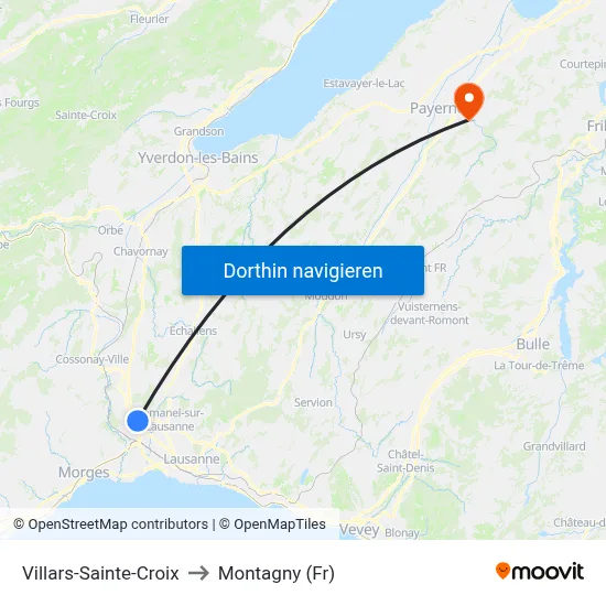 Villars-Sainte-Croix to Montagny (Fr) map
