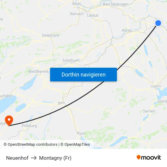 Neuenhof to Montagny (Fr) map