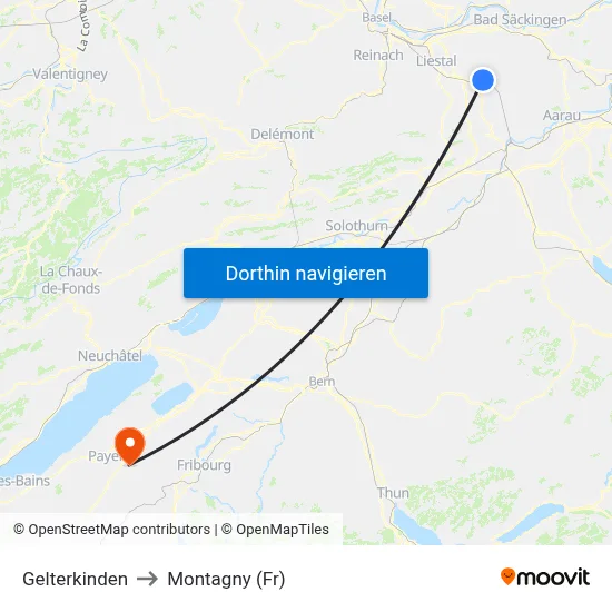 Gelterkinden to Montagny (Fr) map