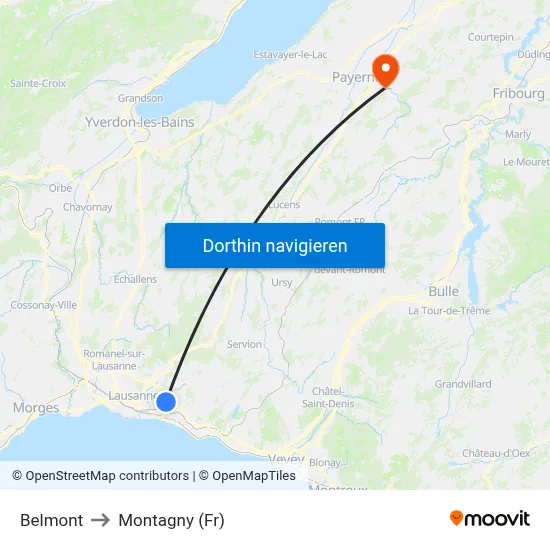 Belmont to Montagny (Fr) map