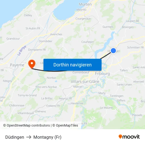Düdingen to Montagny (Fr) map