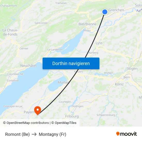 Romont (Be) to Montagny (Fr) map