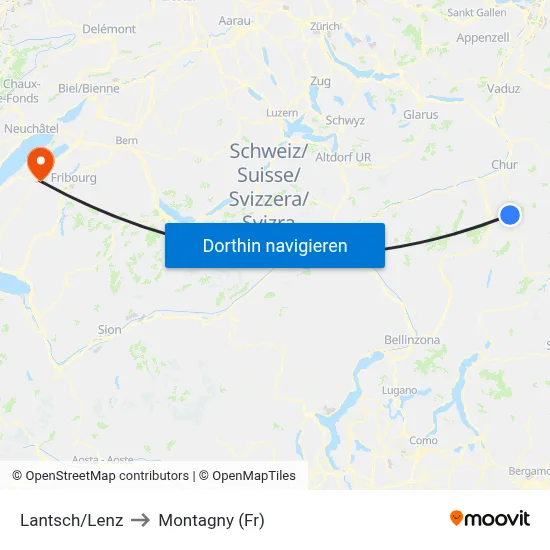 Lantsch/Lenz to Montagny (Fr) map