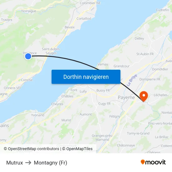 Mutrux to Montagny (Fr) map