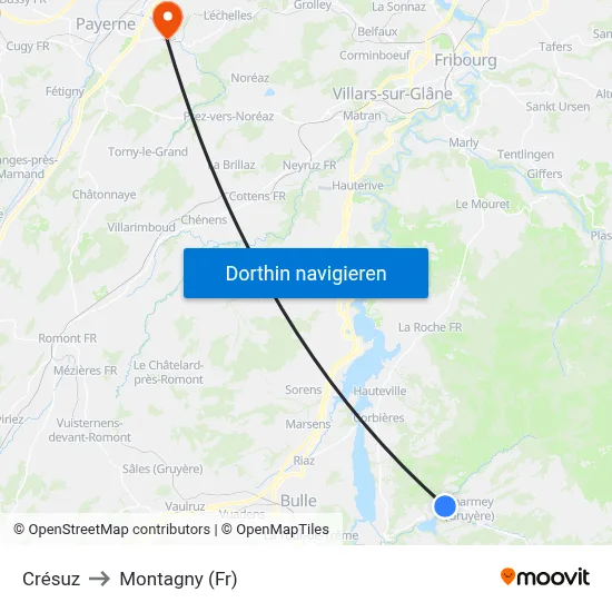 Crésuz to Montagny (Fr) map