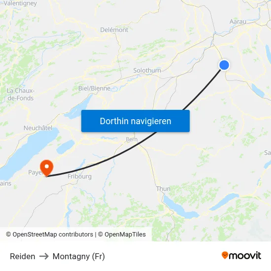 Reiden to Montagny (Fr) map