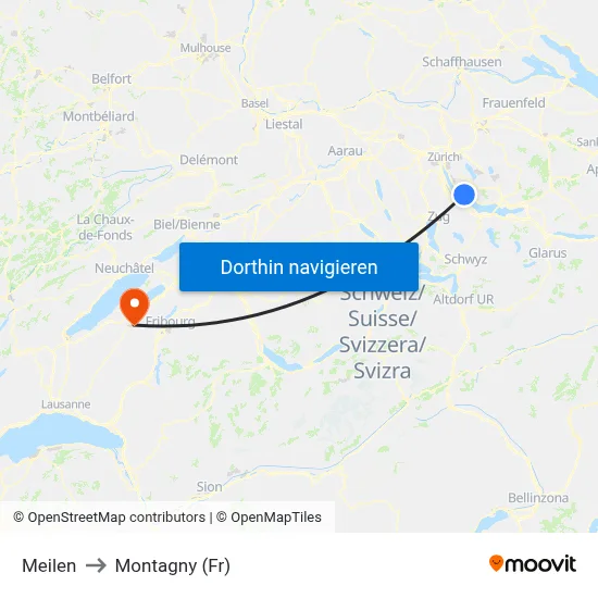 Meilen to Montagny (Fr) map
