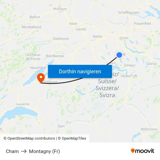 Cham to Montagny (Fr) map