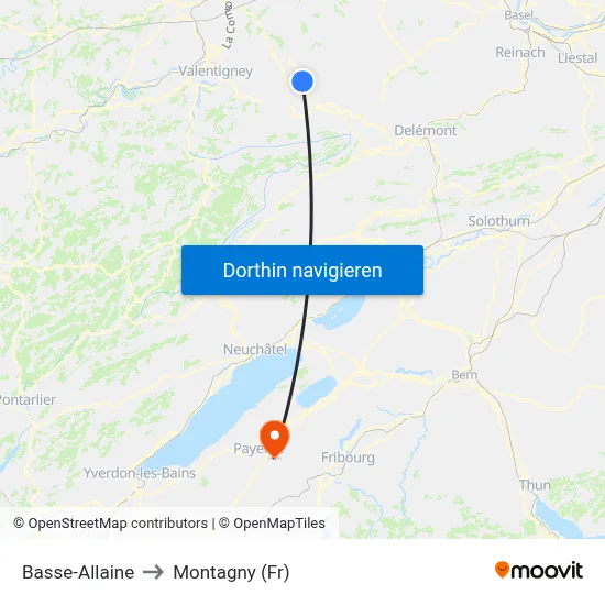 Basse-Allaine to Montagny (Fr) map