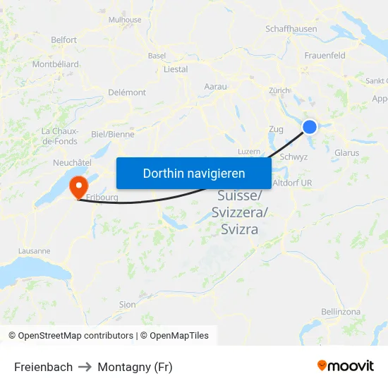 Freienbach to Montagny (Fr) map