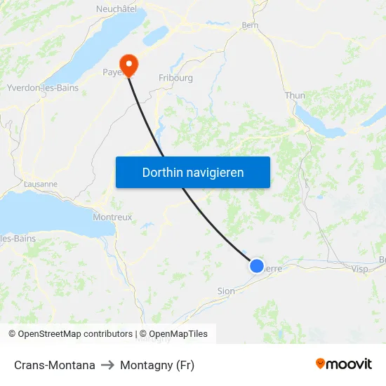 Crans-Montana to Montagny (Fr) map