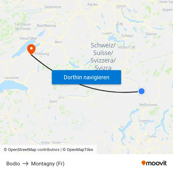 Bodio to Montagny (Fr) map