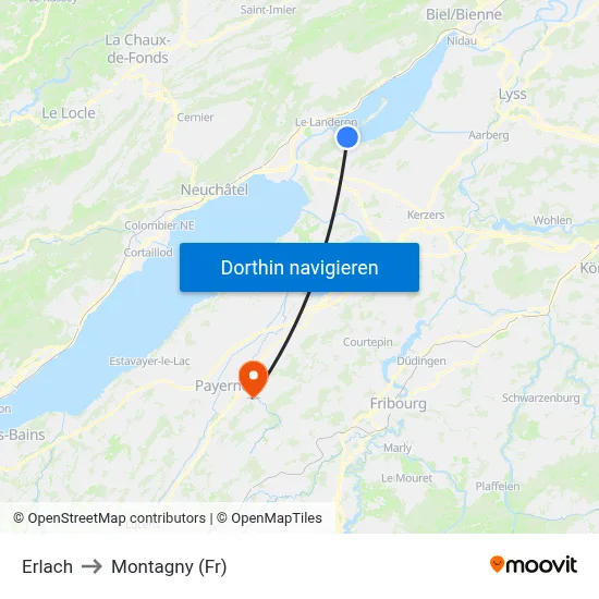 Erlach to Montagny (Fr) map