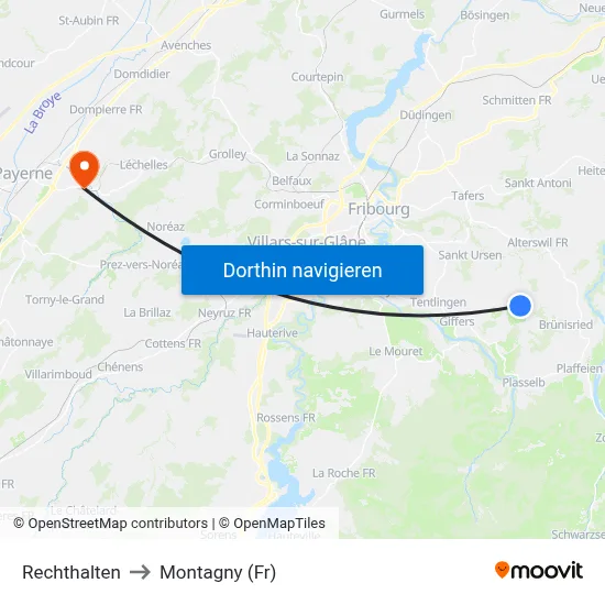 Rechthalten to Montagny (Fr) map