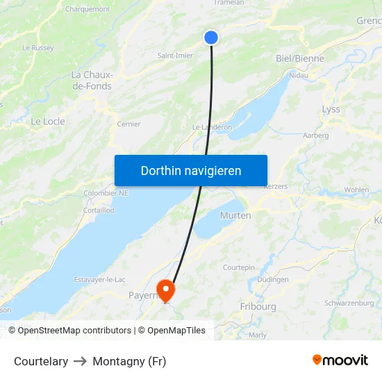 Courtelary to Montagny (Fr) map