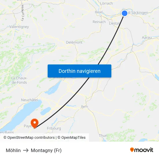 Möhlin to Montagny (Fr) map