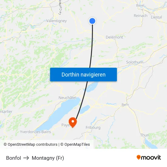 Bonfol to Montagny (Fr) map