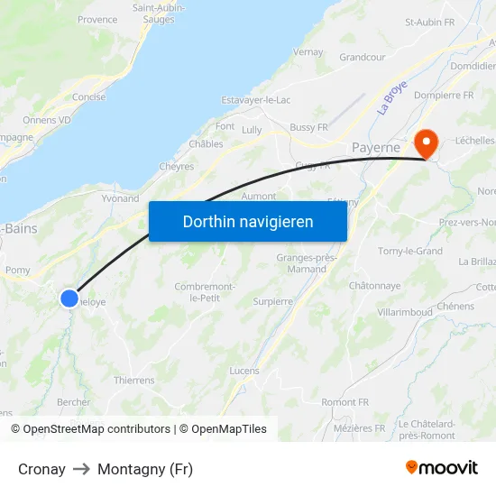 Cronay to Montagny (Fr) map