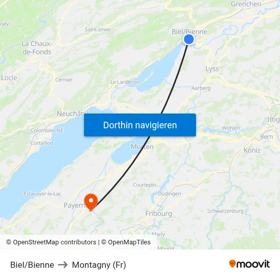 Biel/Bienne to Montagny (Fr) map