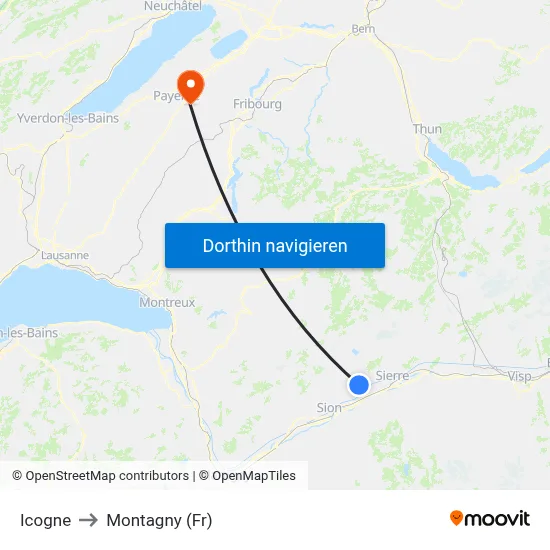 Icogne to Montagny (Fr) map