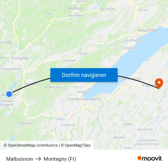 Malbuisson to Montagny (Fr) map