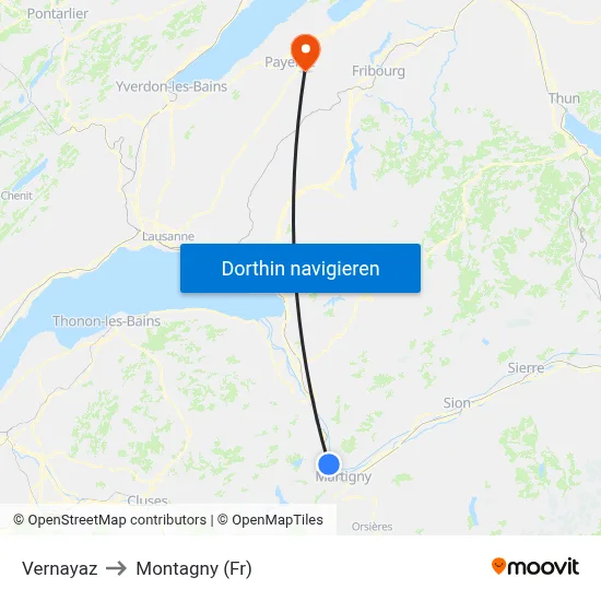 Vernayaz to Montagny (Fr) map