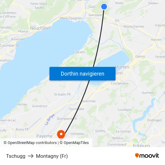 Tschugg to Montagny (Fr) map