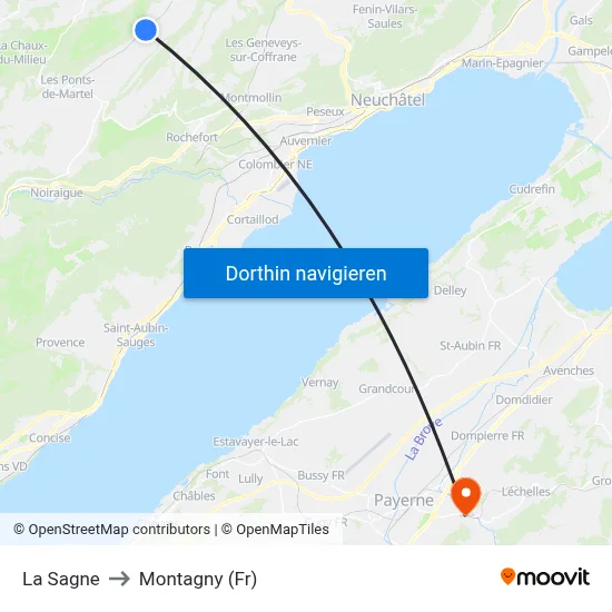 La Sagne to Montagny (Fr) map