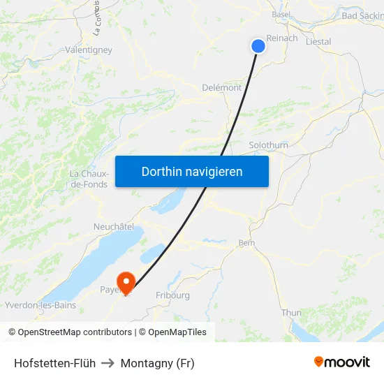 Hofstetten-Flüh to Montagny (Fr) map