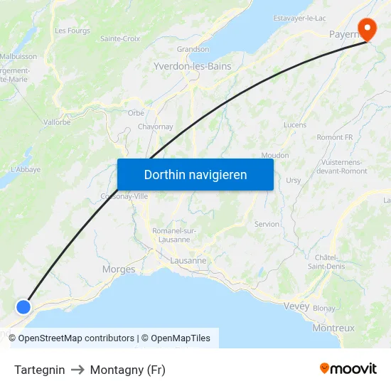 Tartegnin to Montagny (Fr) map