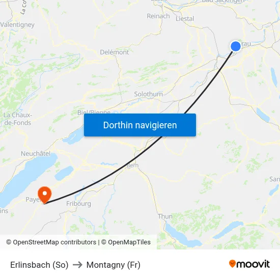 Erlinsbach (So) to Montagny (Fr) map
