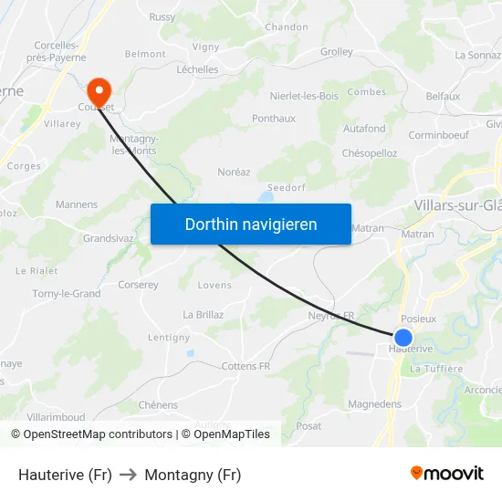 Hauterive (Fr) to Montagny (Fr) map