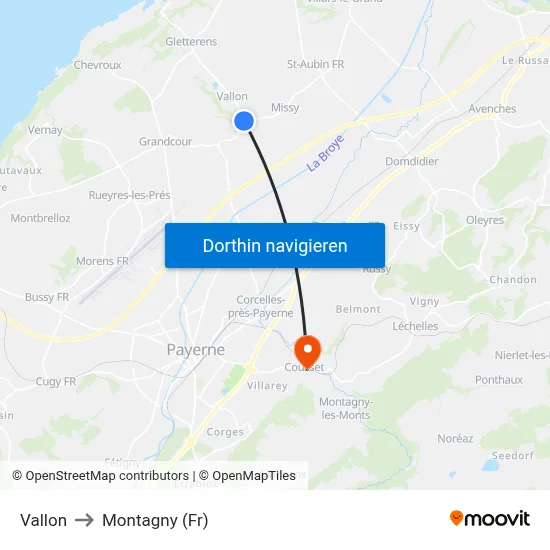 Vallon to Montagny (Fr) map