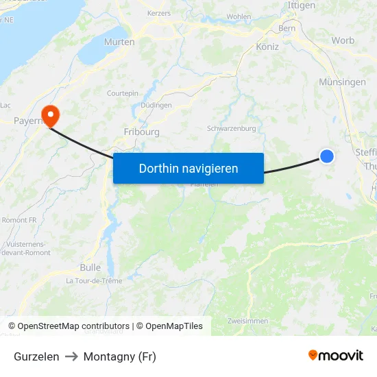 Gurzelen to Montagny (Fr) map