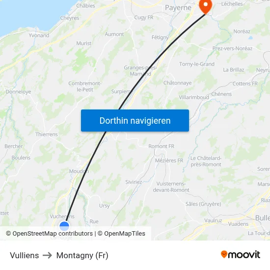 Vulliens to Montagny (Fr) map