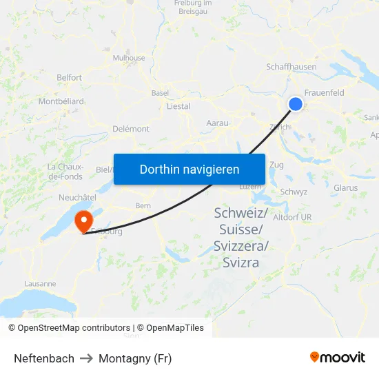 Neftenbach to Montagny (Fr) map