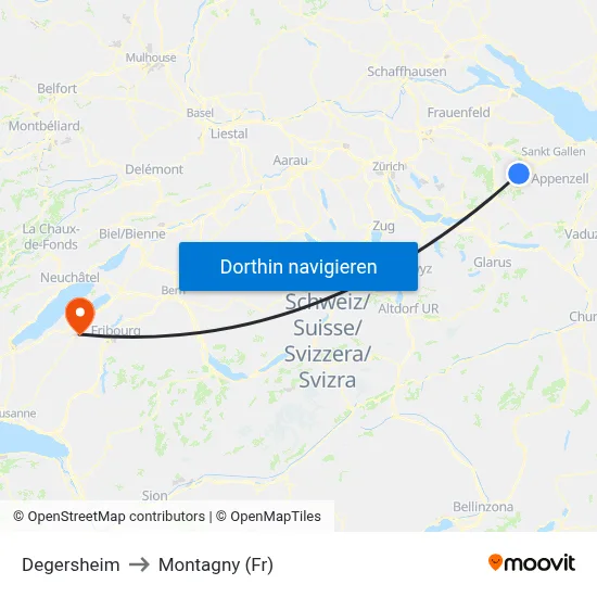 Degersheim to Montagny (Fr) map