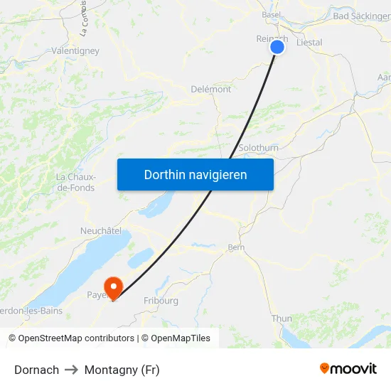 Dornach to Montagny (Fr) map