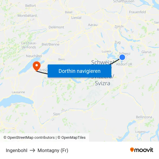 Ingenbohl to Montagny (Fr) map