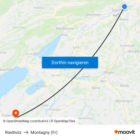 Riedholz to Montagny (Fr) map