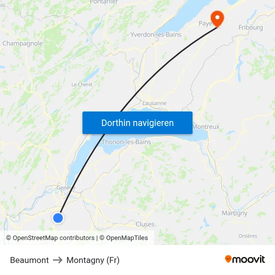 Beaumont to Montagny (Fr) map
